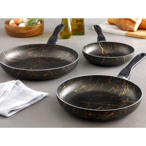Marble Granite 3'lü Pan Set 18cm 22cm 26cm Black