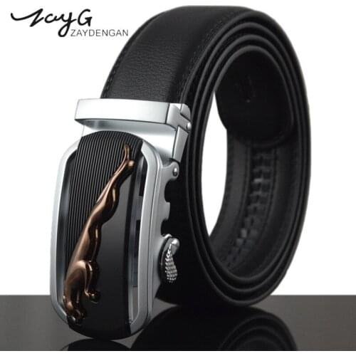 ZAYG belt men belt leather luxury brand belt high quality striped gold leopard automatic luxury belt buckles black cow leather