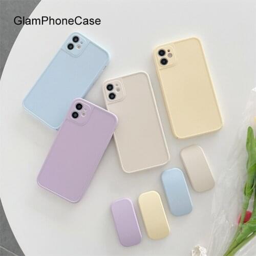 GlamPhoneCase Solid color bracket Phone Case For iPhone12Pro/max 11Pro/Max XS Max XR Soft Silicone Cover For iPhone11 7 8Plus Ca
