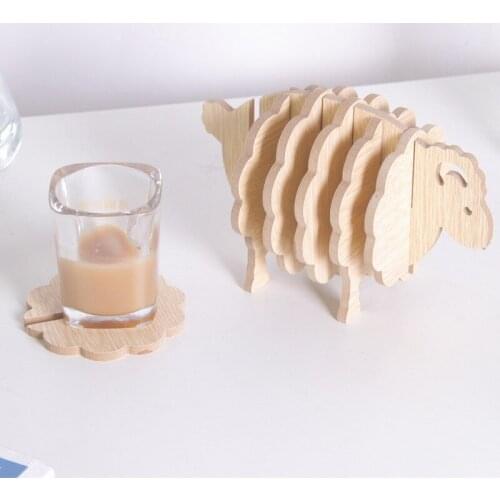 Wooden Little Sheep Set Tea Coasters Coffee Cup Pad Placemats Decor Square Animal Durable Heat Resistant Drink Mat