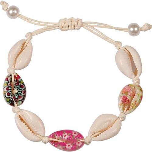 Natural Seashell Hand knit Rope Chain Bracelet Charm Bohemia Fashion Jewery Shell Bracelets Women Conch Beaded Strand Bracelets