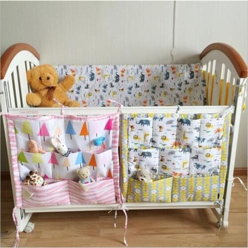 New Baby Crib Baby Bed Bumper 55*60cm Hanging Storage Bag Multi-functional Muslin Baby Cot Pocket Baby Bedding Bumper