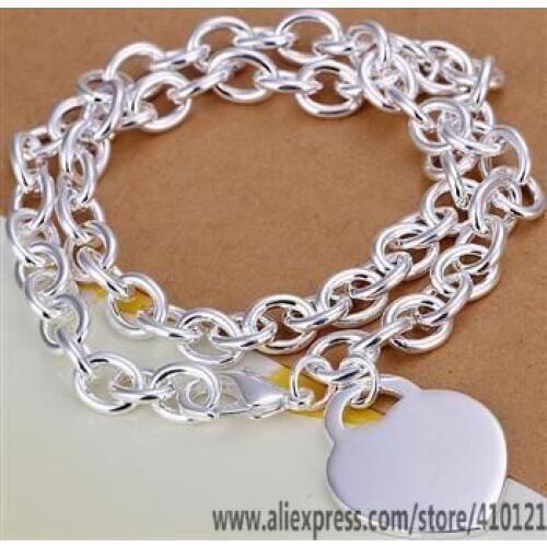 N242 Lucky Charm Silver Color Pendants For Women Sterling Jewelry Necklace Women Accessories Fashion Heart Thick Chain Necklace