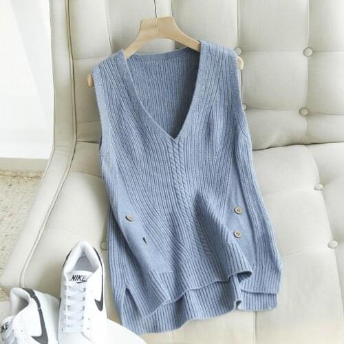 Solid Color V-neck Knitted Vest Womens Spring And Autumn New Versatile Sleeveless Womens Loose Jacket Top