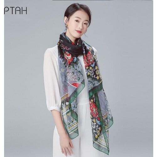 [PTAH] Autumn Silk Scarf Ladies Fashion Elegant Temperament Scarf Party New 100% Mulberry Silk Scarf Women Comfortable 180*110cm