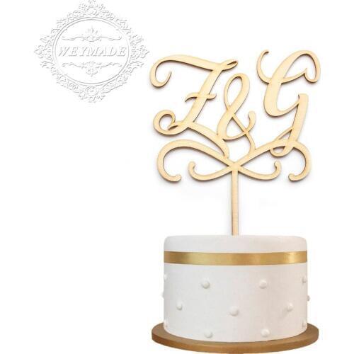 Personalized Laser Out Bride & Groom Initials Wooden Monogram Cake Topper Decoration For Anniversary, Engagement Wedding Party