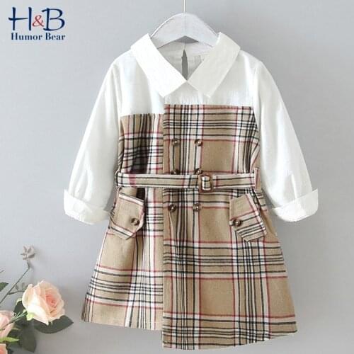 Humor Bear Girls Dress NEW Summer Sleeveless Plaid Printed With Belt Casual Dress Fashion Toddler Kids Clothes