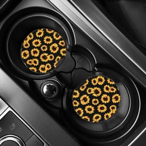 2Pcs Universal Sunflower Print Auto Car Cup Coasters Drinkings Holder Mats Pads Car Accessories Interior