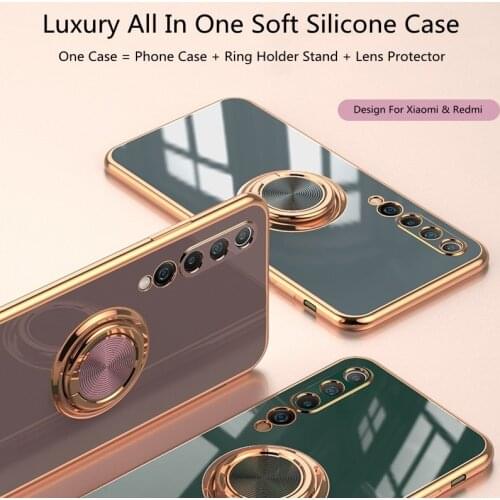 Luxury Plating Phone Case For Xiaomi 11 10 10T Pro Lite Ultra Redmi K30 Pro Case Plain Ring Stand Holder Protector Soft TPU Capa