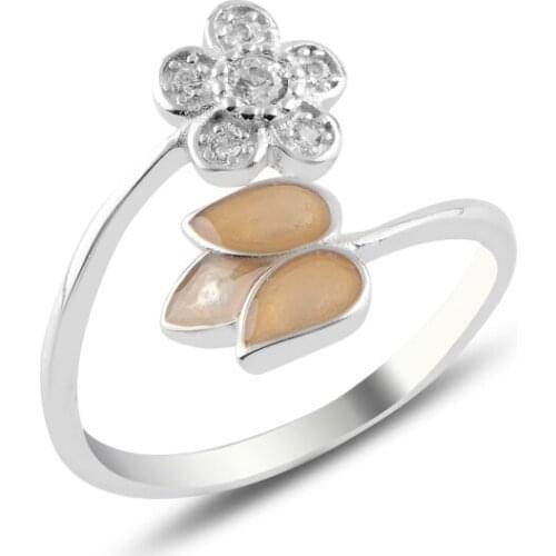 Silver 925 Sterling Daisy & Cabochons Tulip Zircon Cubic Zirconia Adjustable Tall Ring
