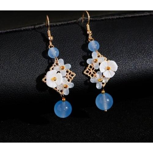 Hanfu Earrings For Women Jewelry Chinese Style Ancient Ear Rings Dangle Pendant Natural Stone Ear Piercing Gift Fashion Kolczyki