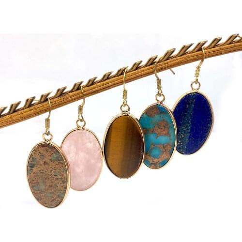 Natural Stone Earrings Jewelry Ear studs Oval Multicolor Hemming Craft DIY Making Pendant Accessories Earring Jewelry Charm