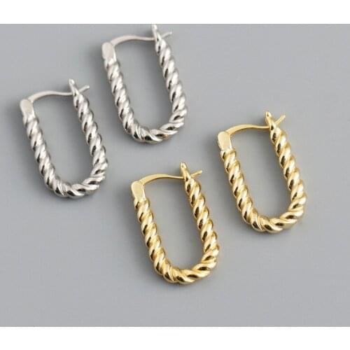 1Pair U-shaped 925 Silver Hoop Earrings for Women 2021 Trend Fashion Jewelry Twist Rope U-shaped Earrings for Teens