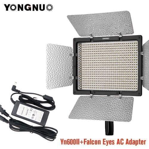 Yongnuo YN600 II YN600L II 5500K LED Video Light + Falcon Eyes AC Adapter Set Support Remote Control by Phone App for Interview