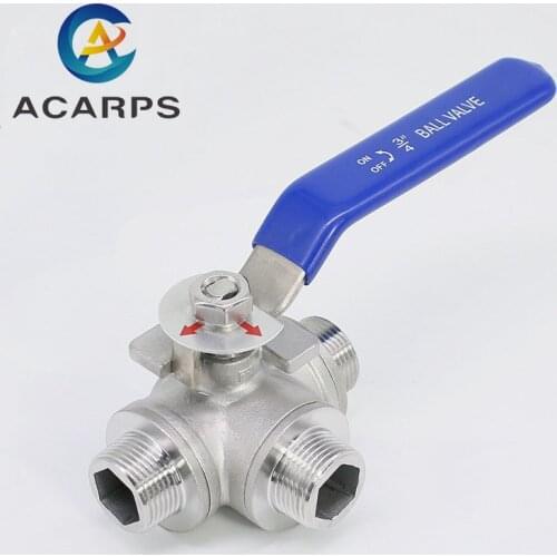 1/2" 3/4" Sainless Steel Three Way Ball Valve 304 External Threaded Manual Valve L Type T Type