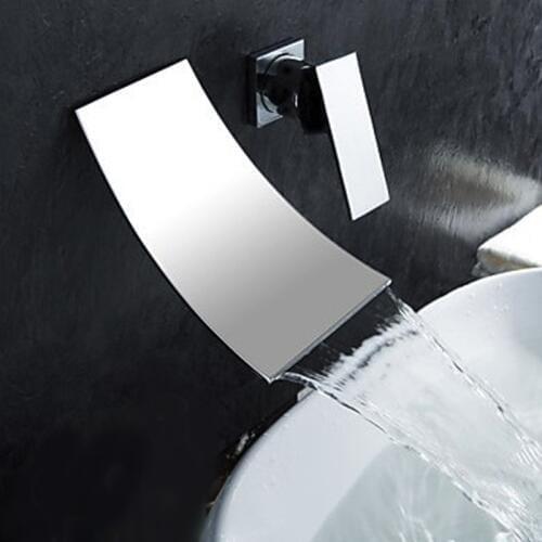 Waterfall Wall Mount Bathroom Faucet Single Handle Basin Mixer Tap Chrome Brass Spout Vanity Sink Spout Waterfall Faucets