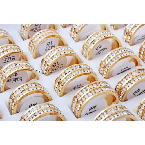 Yingwu 10Pcs Women 316L Stainless Steel Rings Engagement Anniversary Prong Setting Ring Zirconia Classic Female Jewelry