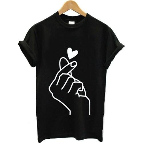 Women Short Sleeve T-shirt Girl Heart Gesture Print Black Shirts Summer Fashion Clothes 2020 women fashion clothing