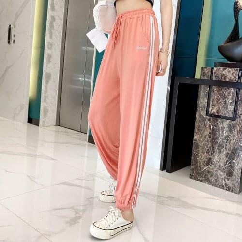Autumn New Letter Print Harem Pants Women Summer Mosquito Proof Pant Spring Side Stripe Casual Pant Loose Modal Home Trousers