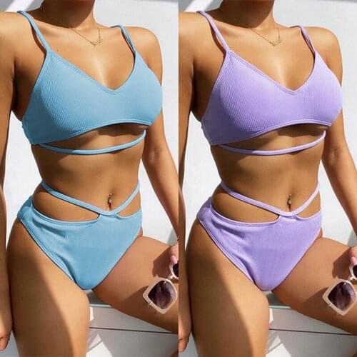 Womens Sexy Hang Belt Fabric Ladies Split Swimming