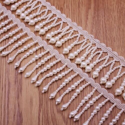 1Yard/Lot White Black Silk Tassel Fringe Trim Pearl Beaded Lace Ribbon Lace Trim Embroidery Lace Fabric Sewing Materials Tassels