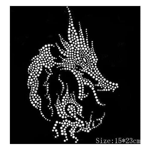 2pc/lot Dragon head patches rhinestone transfers iron on rhinestone transfer designs hot fix rhinestone applique for shirt