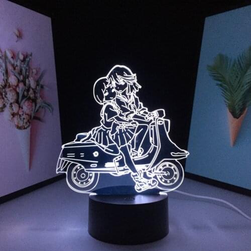 Two Girls Riding Motorcycles 3D LED Lamp Anime Figure Acrylic Light Guide Plate Black Base for Chiledren Festival Birthday Gifts