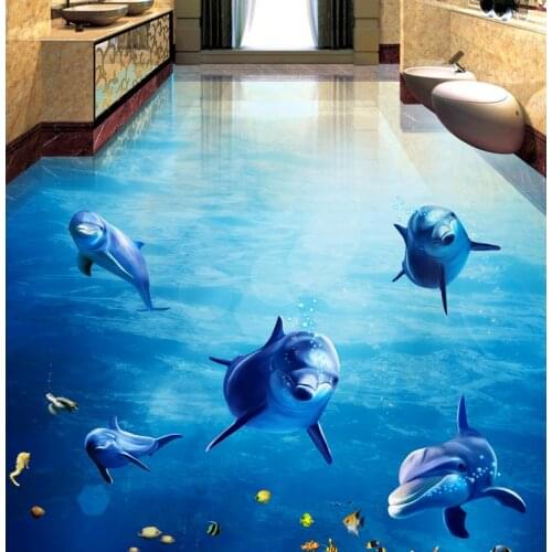 Custom Any Size 3D Curtain Blackout Shade Window Curtains Dolphins Dance Underwater World 3D Bathroom Living Room Floor Painting