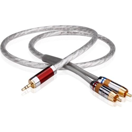 3.5mm Male To 2RCA Jack RCA Apeakers Audio Cable For MP3 CD DVD TV Silver Plated Hi-Fi Audio Line 0.5M 0.75M 1M 2M 3M 5M