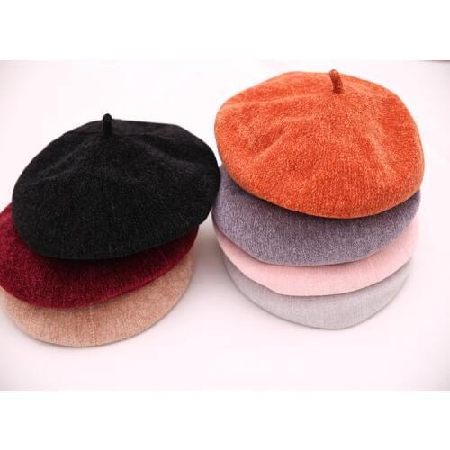 New French Artist Round Beret Caps Autumn Girls Female Casual Cotton chenille Berets Caps Casquette Gorros