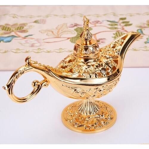 Colorful Metal Genie Magic Lamp Retro Wishing Oil Lamp Pot Incense Burner Home Decor Collection Souvenir