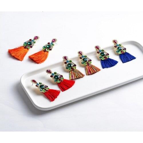 Long red Tassel Earrings Boho Statement Jewelry Long Tassel Big Earring Dangle Drop Crystal Earring For Women Oorbellen wholesal