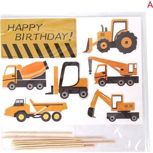 Excavator Cake Toppers For Boy`s Happy Birthday Party Cupcake Topper Fireman Plane Train Toppers