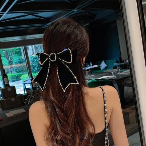 Elegant Fabric Ribbon Velvet Bow Hairpins Hair Clips Barrettes Adult Crystal Hairgrips Korean Headpiece Girls Hair Accessories