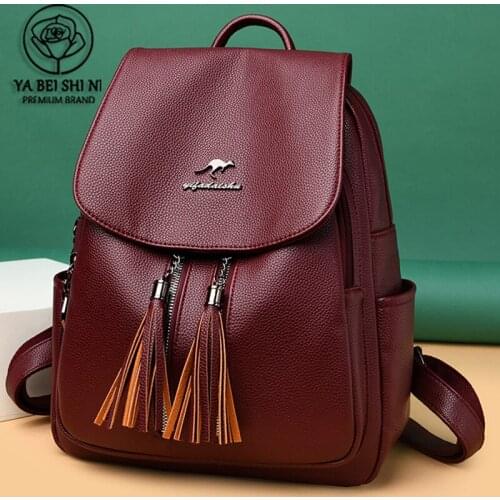 Elegant Bags For Women Leather Tassel Backpack Bagpacks School Shoulder Bags For Women 2021 Backpack For Teenage Girls Back Pack