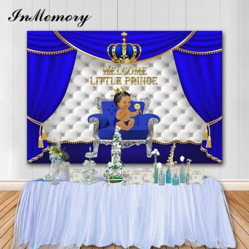InMemory Navy Blue Curtain Crown Childs Photographic Background Royal Baby Shower Photo Backdrops Studio Prop Vinyl Banner 7x5