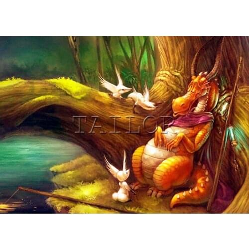 Full square cuadros mosaic 5d diamond painting kit set complet embroidery Dragon bird fishing fantasy Cross stitch dirll drawing