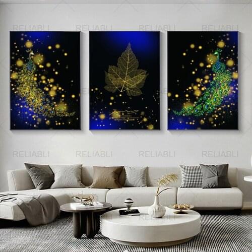 Golden Peacock Modern Canvas Painting Animal Pictures For Home Wall Art For Living Room Decoration Posters And Prints No Frame