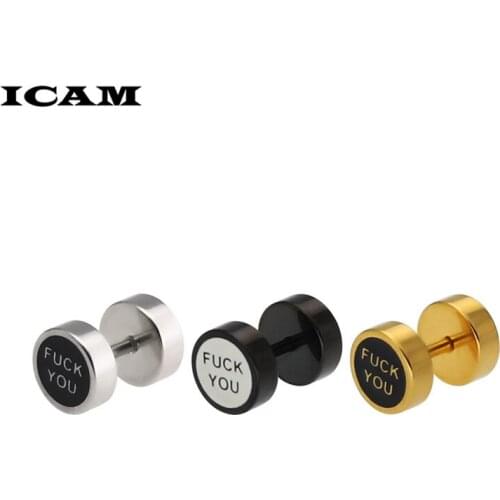ICAM 1 Pair Round Circle Earrings for Woman Men Punk Barbell Dumbbell Double Sided Ear Studs Unisex Piercing