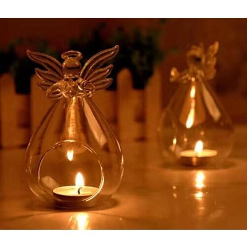 Hot Fashion Creative Angel Glass Hanging Tea Lamp Candle Holder Family Room Party Decorative Candlestick