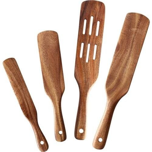 Wooden Spurtles Set,Non-Stick Teak Wood Spatula Kitchen Utensils Tools with Hanging Hole for Non Stick Cookware and Pan