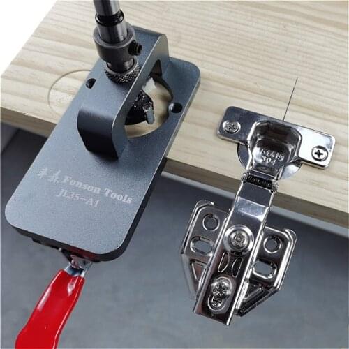 Woodworking Hole Drilling Guide Locator 35mm Hinge Boring Jig with Fixture Aluminum Alloy Hole Opener Template Door Cabinets