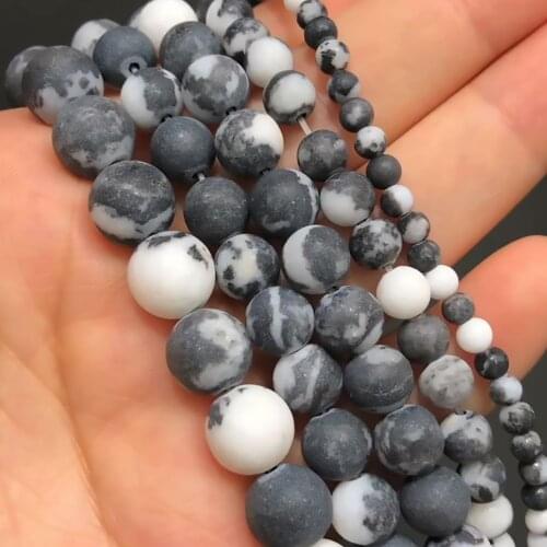 Natural Stone Matte White Black Zebra Jaspers Beads Frosted Round Spacer Beads For Jewelry Making Diy Bracelet 15" 4/6/8/10/12mm