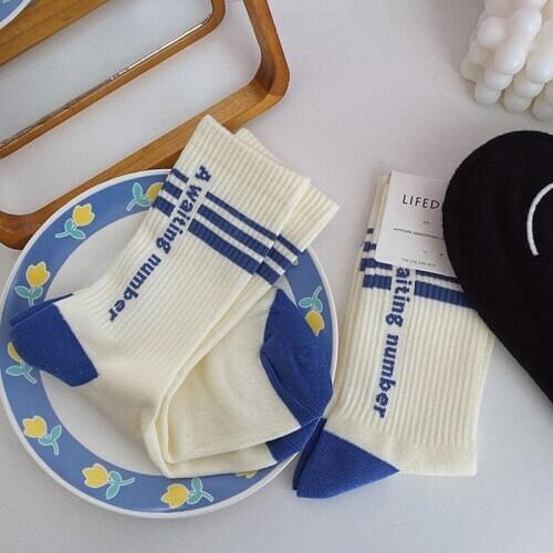 Socks womens spring and autumn popsoket contrast stripes sports letters Womens sockss harajuku cotton eye chart E woman socks