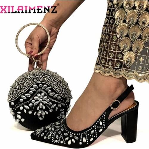 Latest African Matching Shoes and Bag in Silver Color High Quality Italian with Shinning Crystal African Lady Shoes and Bag