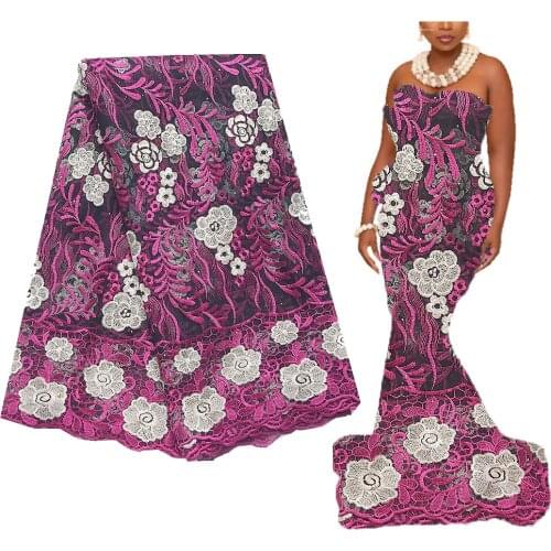Latest African Laces 2021 High Quality White Lace Fabric 5 Yards Embroidered Swiss Net Materials Pink Wedding French Lace Fabric