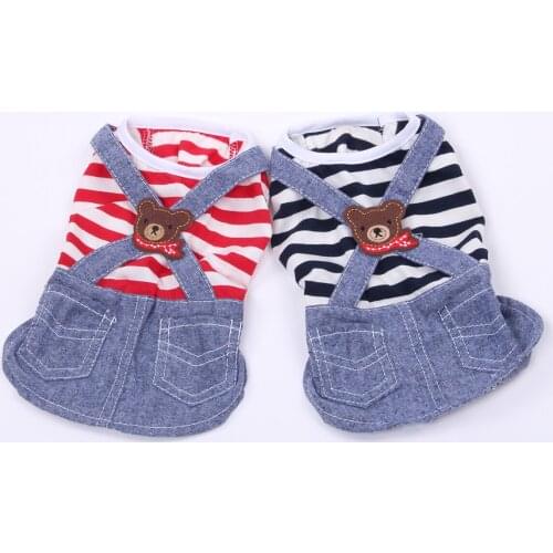 New Dog Pet Clothes Dress Striped Bear Design 100% Cotton Cat Puppy Skirt Spring/Summer Clothes Apparel 2 Colours 6 Sizes