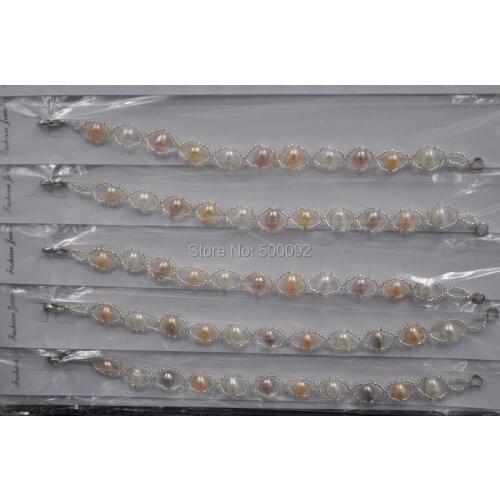 Wholesale 12 Qty multi-color freshwater pearl bracelets for women