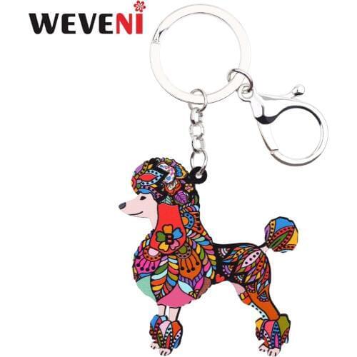 WEVENI Original Acrylic Poodle Dog Key Chain Drop Shipping Key Ring Bag Charm Car Keychain Accessories New Jewelry For Women
