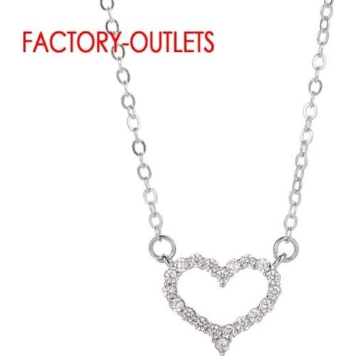 Authentic 100% 925 Sterling Silver Heart Pattern Pendant Necklaces For Women With Sparkling Crystal Fine Jewelry Gift